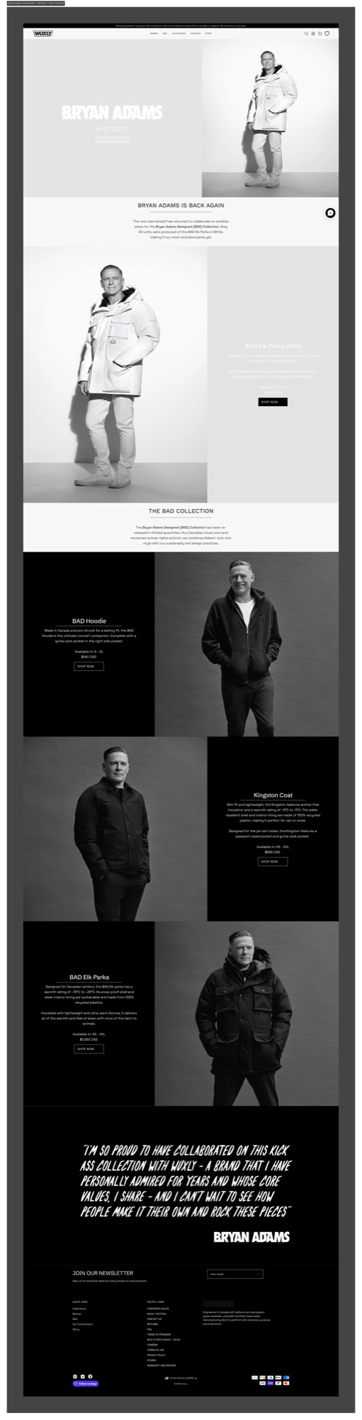 Bryan Adams x Wuxly campaign landing page — final iteration